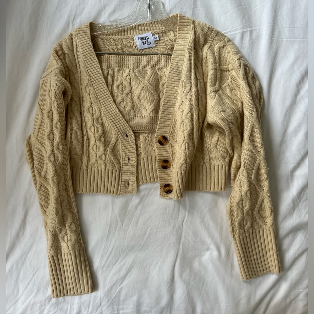 princess polly soleil cropped sweater set beige